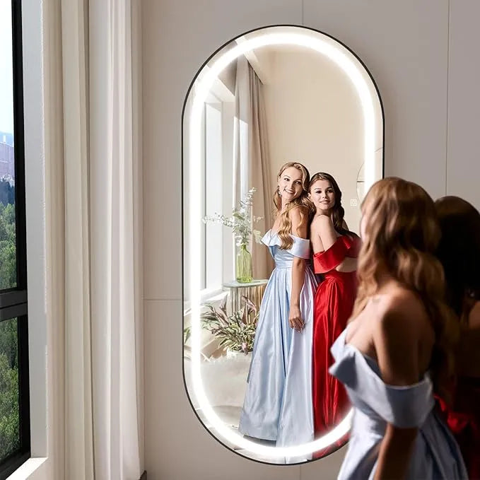 Elegant Capsule Shape LED Bathroom Mirror with Touch Control Wall-Mounted & 3 Adjustable Light Effects for Grooming and Makeup - 60 x 150 cm