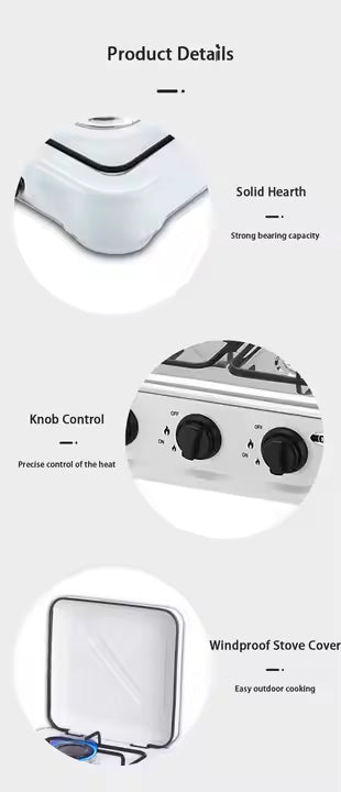 BOKO 5 Burner Portable Indoor & Outdoor Gas Stove with Iron Body, Wind Cover, and Independent 2.5KW Burner Control for Camping and Backyard Cooking
