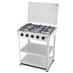 BOKO 5 Burner Portable Indoor & Outdoor Gas Stove with Iron Body, Wind Cover, and Independent 2.5KW Burner Control for Camping and Backyard Cooking
