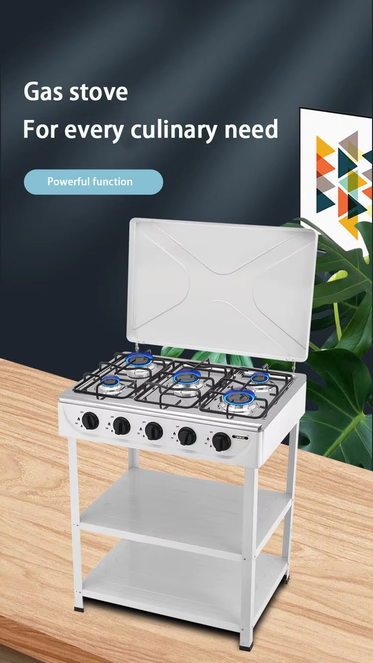 BOKO 5 Burner Portable Indoor & Outdoor Gas Stove with Iron Body, Wind Cover, and Independent 2.5KW Burner Control for Camping and Backyard Cooking