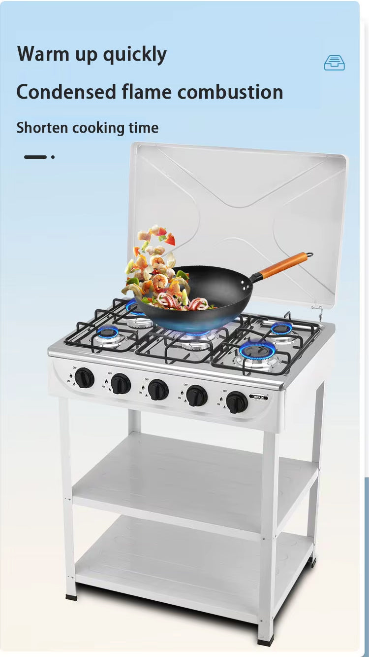 BOKO 5 Burner Portable Indoor & Outdoor Gas Stove with Iron Body, Wind Cover, and Independent 2.5KW Burner Control for Camping and Backyard Cooking