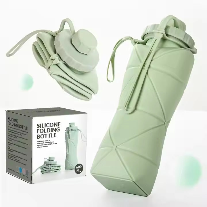 Foldable Silicone Water Bottle for Travel & Outdoor – 600ml | Portable & Compact | Resistant to Heat and Cold
