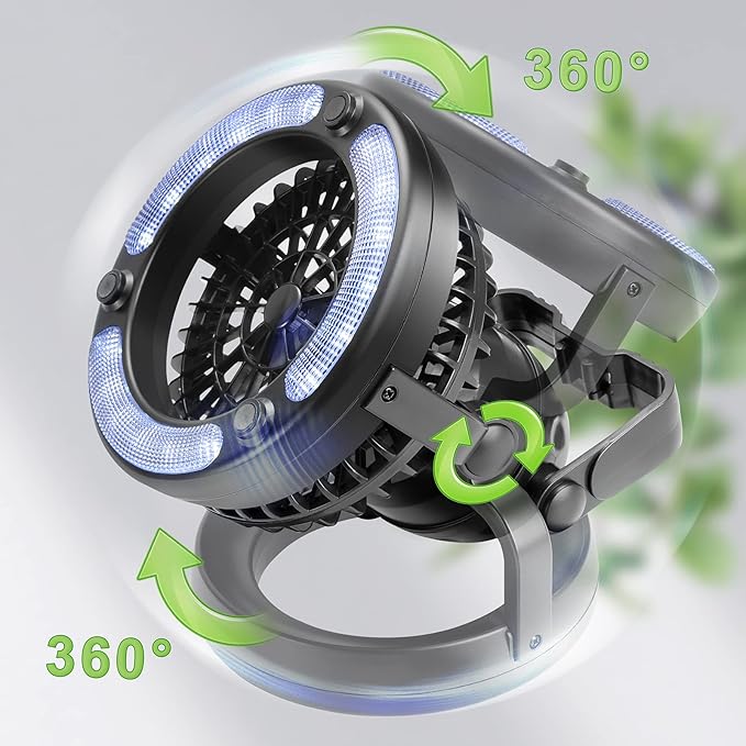 2-in-1 Multipurpose Ceiling & Desktop Fan with LED Light & Built-in Hook & Long-Lasting Battery