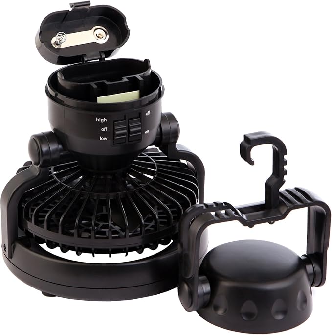 2-in-1 Multipurpose Ceiling & Desktop Fan with LED Light & Built-in Hook & Long-Lasting Battery