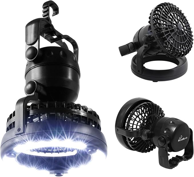 2-in-1 Multipurpose Ceiling & Desktop Fan with LED Light & Built-in Hook & Long-Lasting Battery