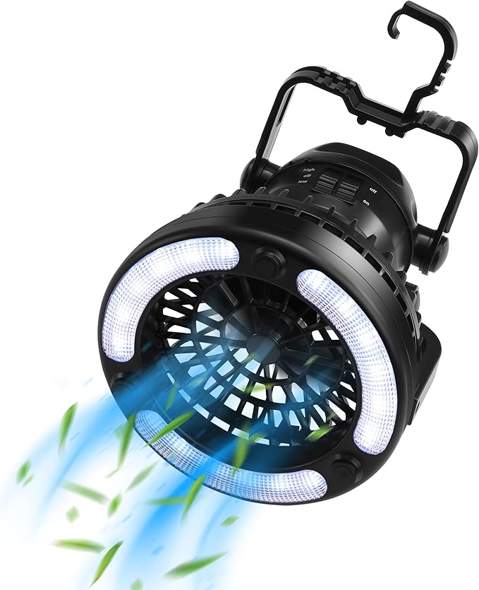 2-in-1 Multipurpose Ceiling & Desktop Fan with LED Light & Built-in Hook & Long-Lasting Battery