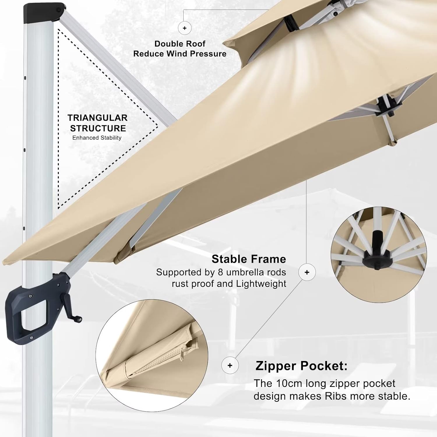 Foldable Cantilever Umbrella for Outdoor & Patio with Heavy-Duty Water Base for Support - 2.5 x 2.5 Metres