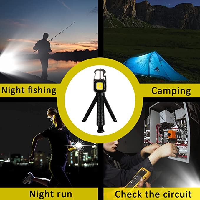 Multifunctional Emergency COB Light Tripod Keychain with Screwdriver Wrench Tool, Bottle Opener & G
