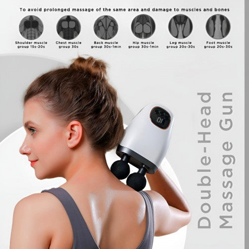 Double Head Electric Fascial Massager with 10 Speed Levels, 4 Massage Heads & Type-C Charging for Deep Tissue Muscle Relaxation for Neck, Back & Body
