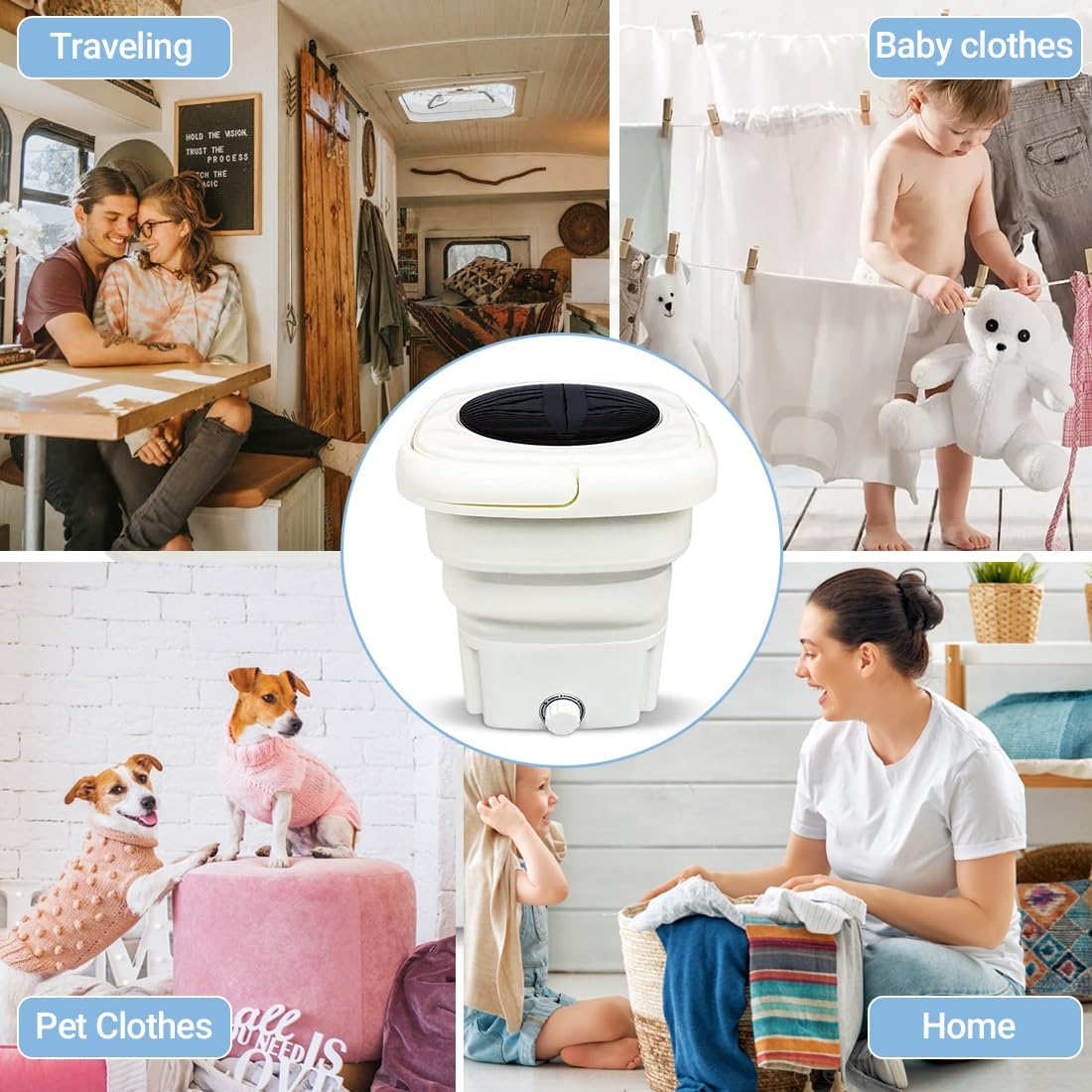 Modern Rechargeable Portable & Foldable Washing Machine with Spinner– 50W