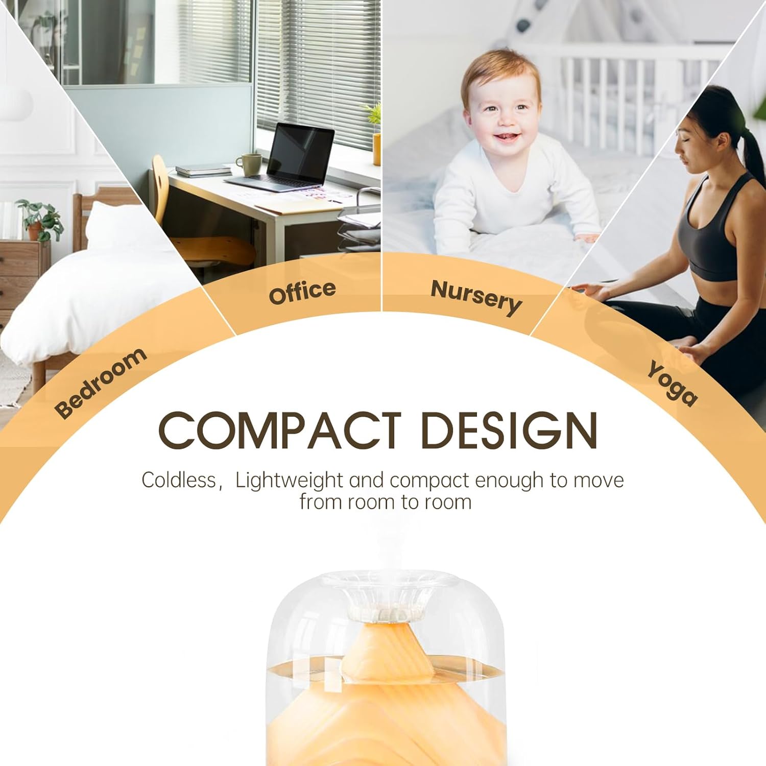 Rechargeable Ultrasonic Humidifier with Ambient Night Light, Top-Fill Transparent Tank & Portable Cordless Design - 700ml