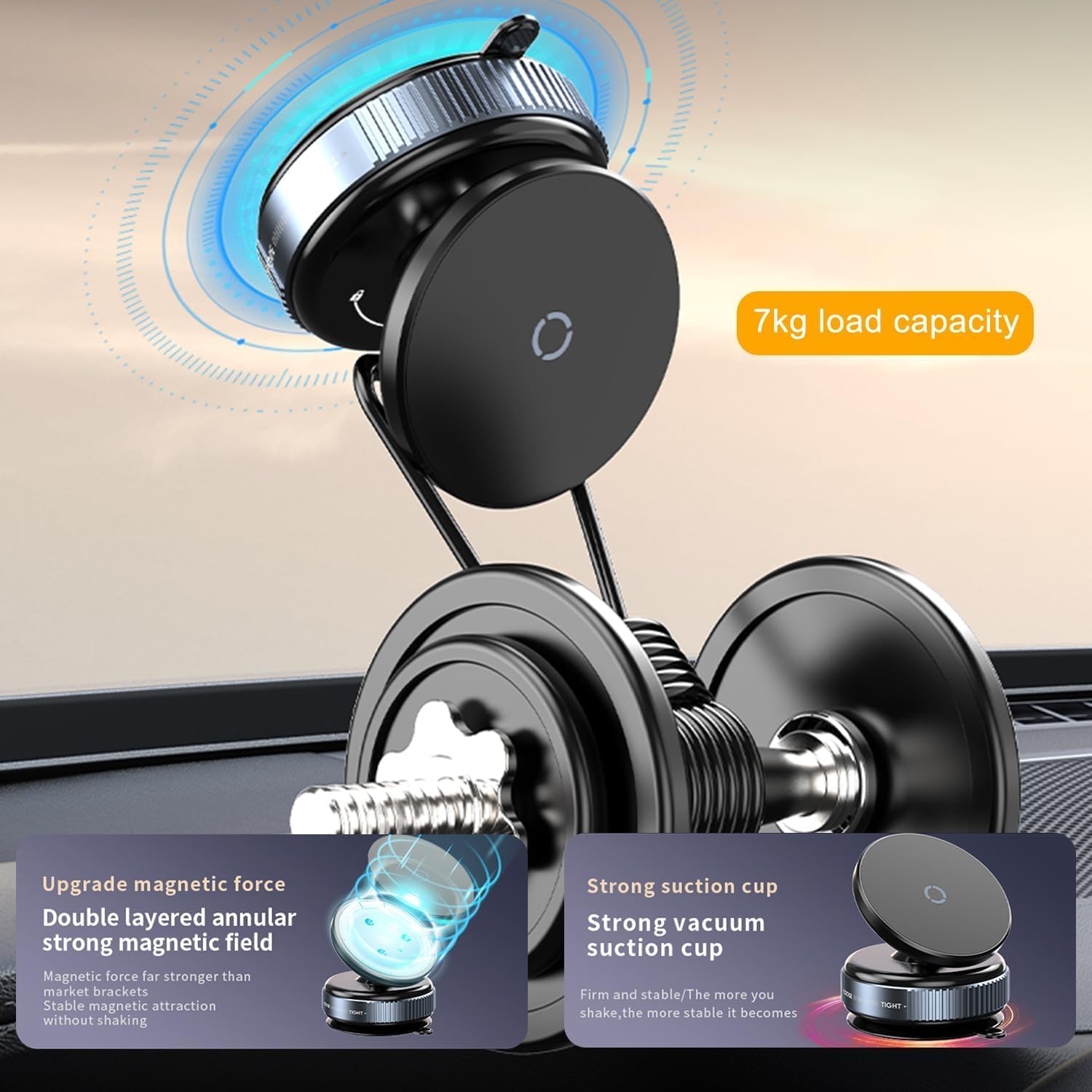 360° Rotatable Magnetic Phone Holder with Strong Vacuum Suction Cup & Universal Compatibility for Car, Desk & Gym