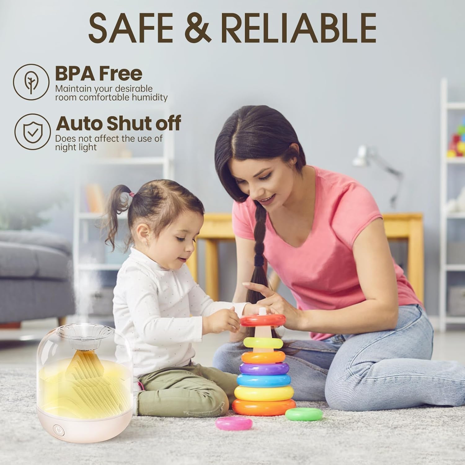 Rechargeable Ultrasonic Humidifier with Ambient Night Light, Top-Fill Transparent Tank & Portable Cordless Design - 700ml