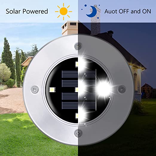 Set of 4 Round Solar Powered Garden LED Lights for Ground Pathway with UV and Water Resistance
