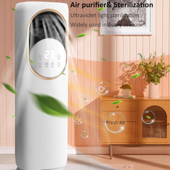 5-in-1 Cooling & Heating Tower Fan with Misting, Humidifier, UV Sterilization, LCD Touch Screen & Ice Crystal Cooling – 1800W Heater, 60W Cooler