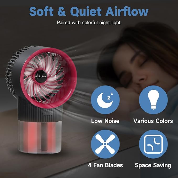 3-in-1 Portable Rechargeable Air Conditioner Mist Fan with 350ml Water Tank, Multicolor Night Light & 3-Speed Cooling