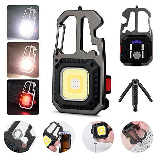 Multifunctional Emergency COB Light Tripod Keychain with Screwdriver Wrench Tool, Bottle Opener & G