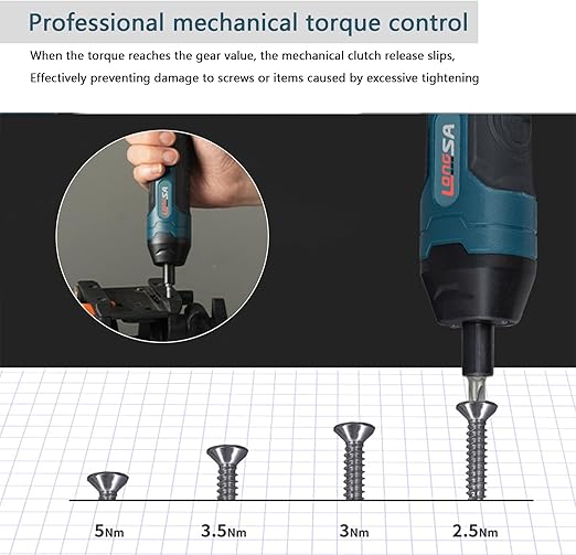 Longsa 36-in-1 Rechargeable Screwdriver Set with Battery, 3 Torque Levels, LED Indicator, Precision Bits & Carry Case