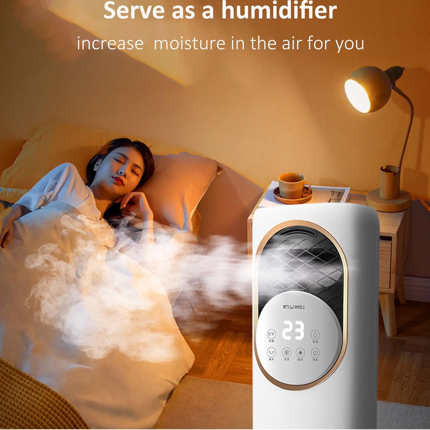 5-in-1 Cooling & Heating Tower Fan with Misting, Humidifier, UV Sterilization, LCD Touch Screen & Ice Crystal Cooling – 1800W Heater, 60W Cooler