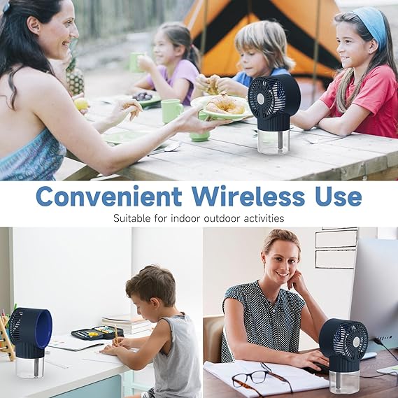 3-in-1 Portable Rechargeable Air Conditioner Mist Fan with 350ml Water Tank, Multicolor Night Light & 3-Speed Cooling