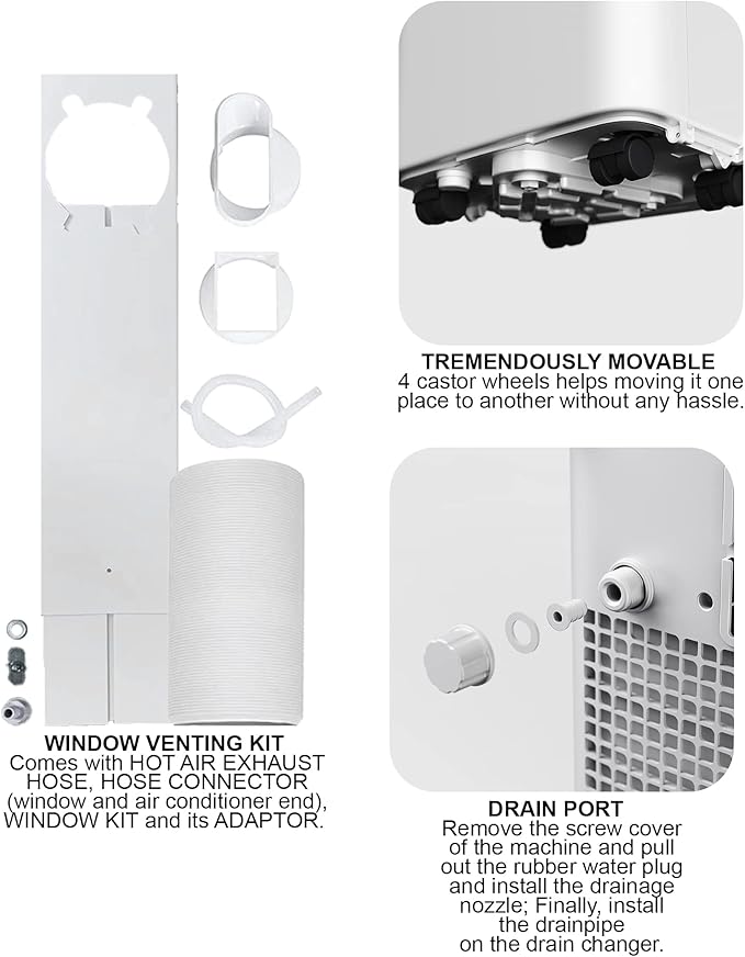 UnitedStar 7000 BTU Portable Air Conditioner with Dehumidifier, Fan Mode, Remote Control & Class A Energy Efficiency (2.05kW)
