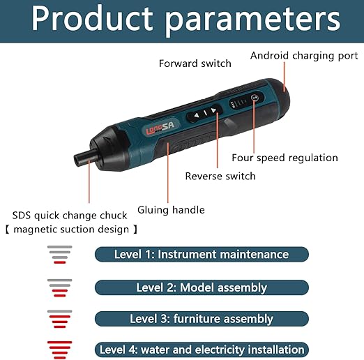 Longsa 36-in-1 Rechargeable Screwdriver Set with Battery, 3 Torque Levels, LED Indicator, Precision Bits & Carry Case