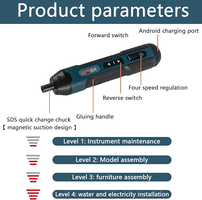 Longsa 36-in-1 Rechargeable Screwdriver Set with Battery, 3 Torque Levels, LED Indicator, Precision Bits & Carry Case