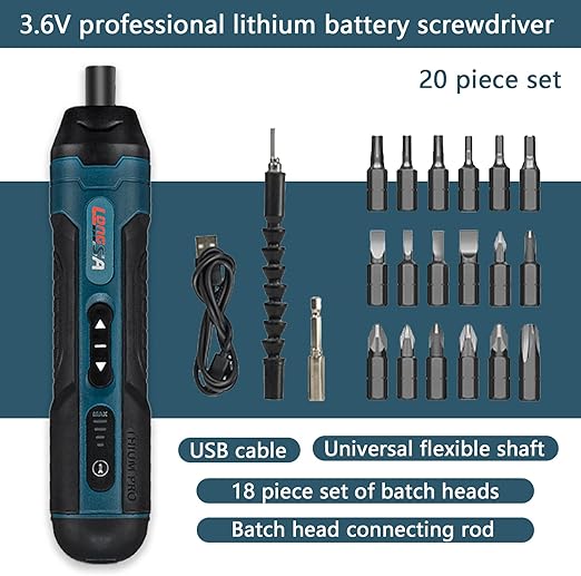 Longsa 36-in-1 Rechargeable Screwdriver Set with Battery, 3 Torque Levels, LED Indicator, Precision Bits & Carry Case