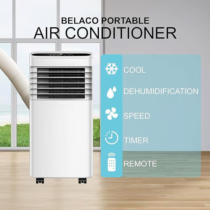 UnitedStar 7000 BTU Portable Air Conditioner with Dehumidifier, Fan Mode, Remote Control & Class A Energy Efficiency (2.05kW)
