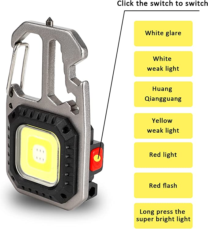 Multifunctional Emergency COB Light Tripod Keychain with Screwdriver Wrench Tool, Bottle Opener & G