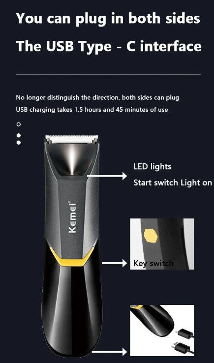 KEMEI Body Hair Trimmer - Electric Multifunctional Anti-Cut Hair Trimmer with LED Light