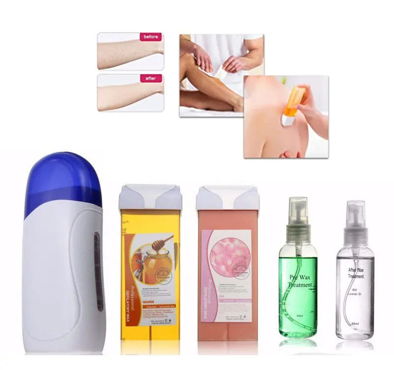 Leemax Portable Electric Depilatory Waxing Kit - Wax Heater Machine, 2 Depilation Wax & Strips 100