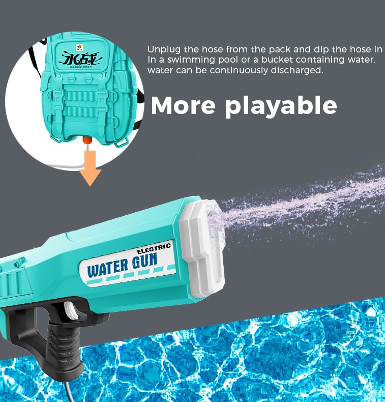 Cool Long Range Electric Water Gun Toy - Rechargeable with Water Storage Backpack
