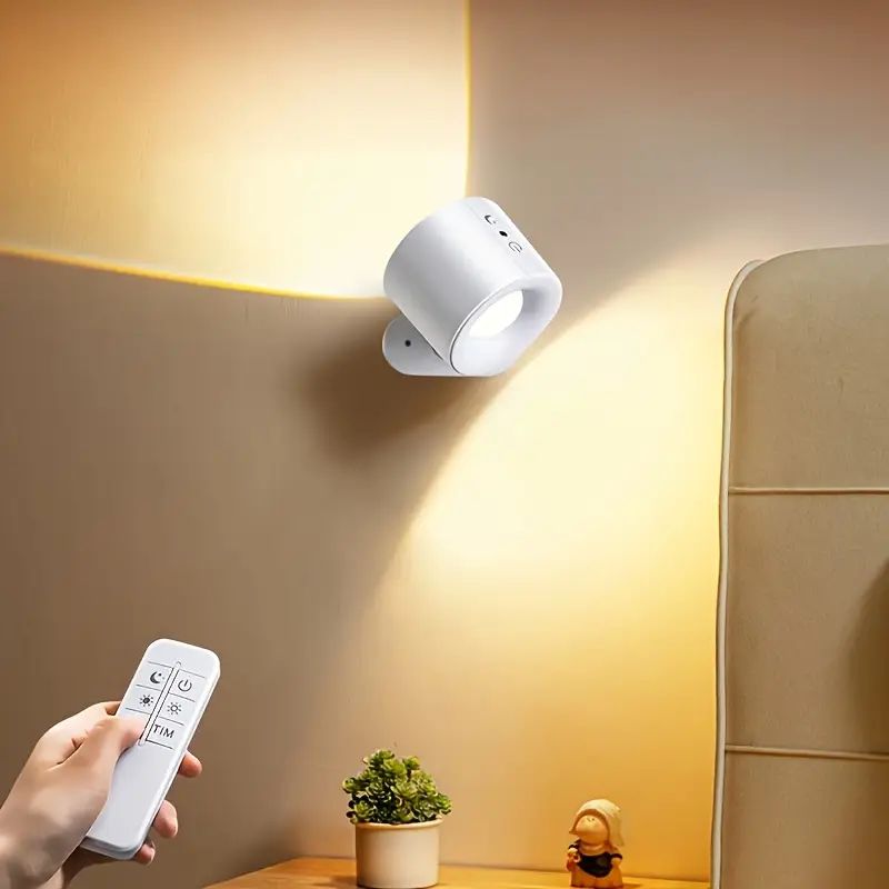 Elegant 360° Rechargeable Magnetic Wall Lamp with Remote Control, Touch Switch, 3 Brightness Levels & 3 Color Temperatures - Adjustable Rotation Night Light for Bedroom, Study & Living Room