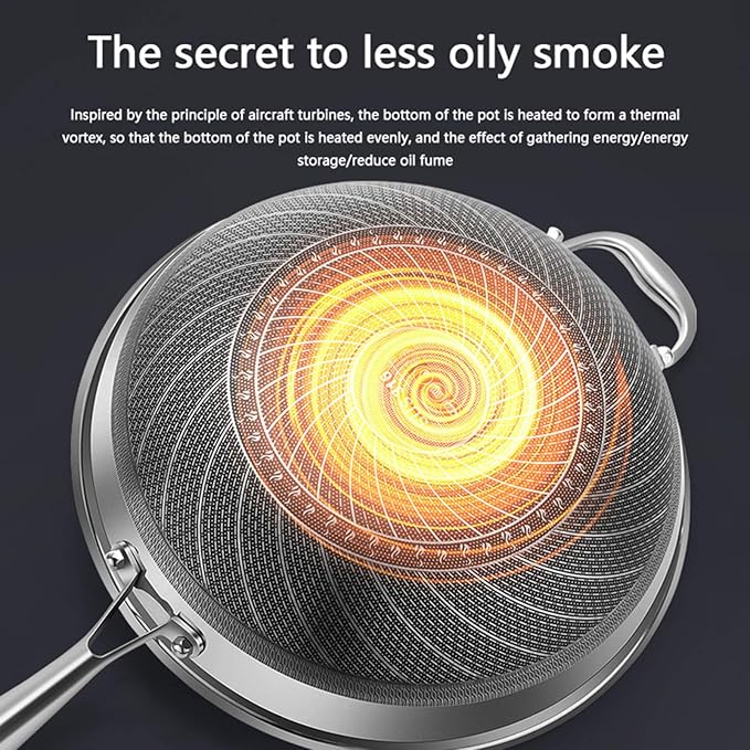7-Layer Non-Stick Stainless Steel Cooking Pot with Induction Base, Honeycomb Texture & Anti-Oil Smoke Technology – 34CM Deep Stir Fry Cookware