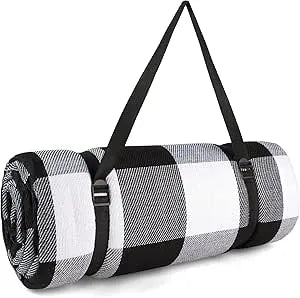 Foldable Waterproof Outdoor Picnic Mat with Handle Straps for Camping, Beach & Hiking - 2 x 2 Metres - Black