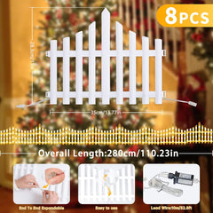 مصابيح سياج LED مزخرفة مع تركيب سهل بالمشبك وأوضاع متعددة - مجموعة من 8 قطع - أبيض دافئ (الحجم الإجمالي 280 × 28.5 سم)