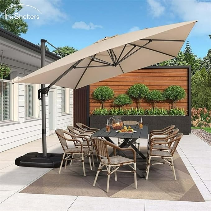 Foldable Cantilever Umbrella for Outdoor & Patio with Heavy-Duty Water Base for Support - 2.5 x 2.5 Metres