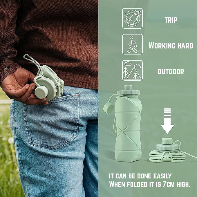 Foldable Silicone Water Bottle for Travel & Outdoor – 600ml | Portable & Compact | Resistant to Heat and Cold