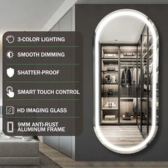Elegant Capsule Shape LED Bathroom Mirror with Touch Control Wall-Mounted & 3 Adjustable Light Effects for Grooming and Makeup - 60 x 150 cm
