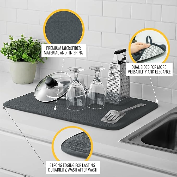 Multifunctional Super Absorbent Kitchen Drain Pad with Dish Drying Rack for Pots, Pans, Dishes, Glassware & Cutlery - 60 x 45 cm