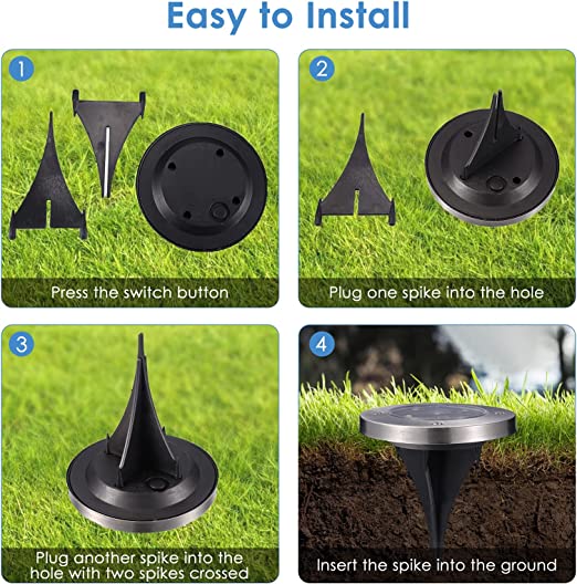 Set of 4 Round Solar Powered Garden LED Lights for Ground Pathway with UV and Water Resistance