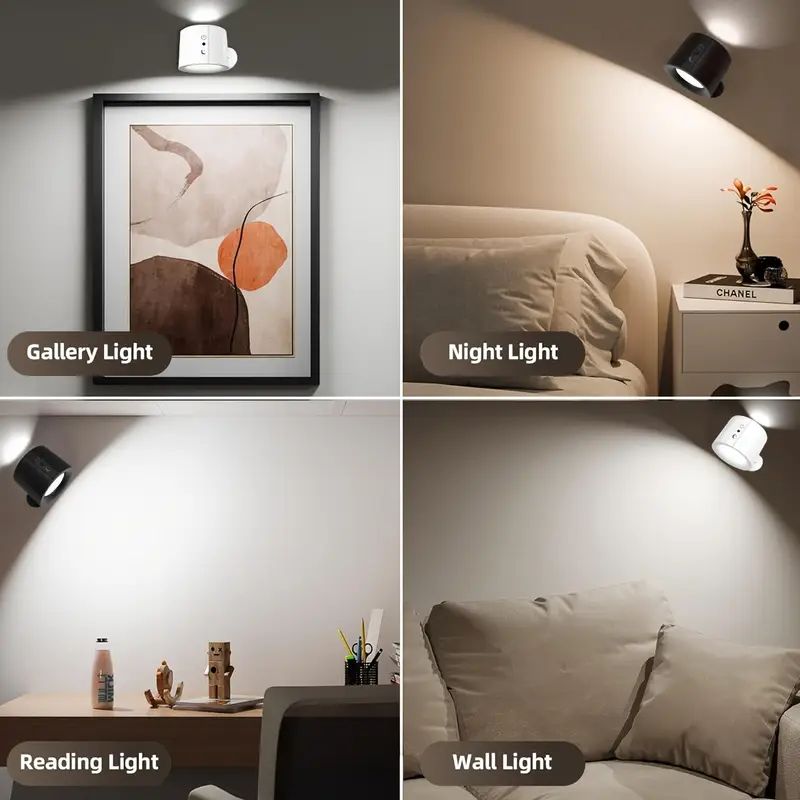 Elegant 360° Rechargeable Magnetic Wall Lamp with Remote Control, Touch Switch, 3 Brightness Levels & 3 Color Temperatures - Adjustable Rotation Night Light for Bedroom, Study & Living Room