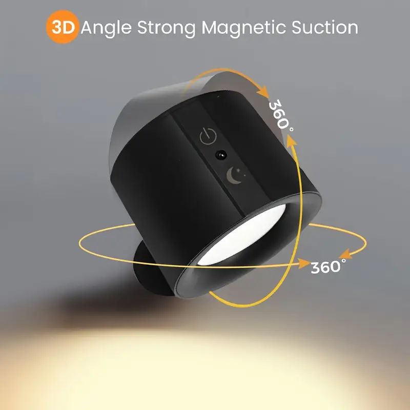 Elegant 360° Rechargeable Magnetic Wall Lamp with Remote Control, Touch Switch, 3 Brightness Levels & 3 Color Temperatures - Adjustable Rotation Night Light for Bedroom, Study & Living Room
