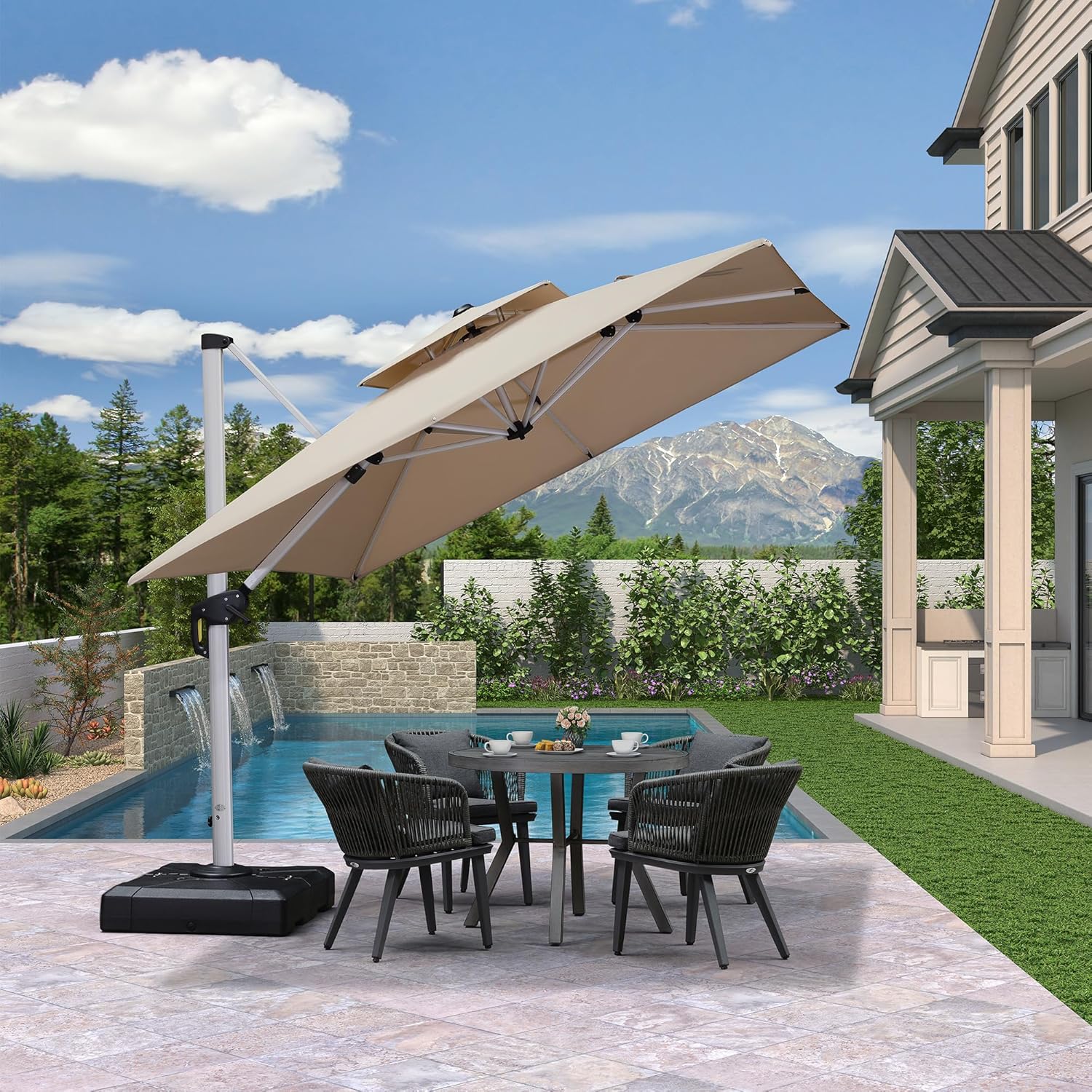 Foldable Cantilever Umbrella for Outdoor & Patio with Heavy-Duty Water Base for Support - 2.5 x 2.5 Metres