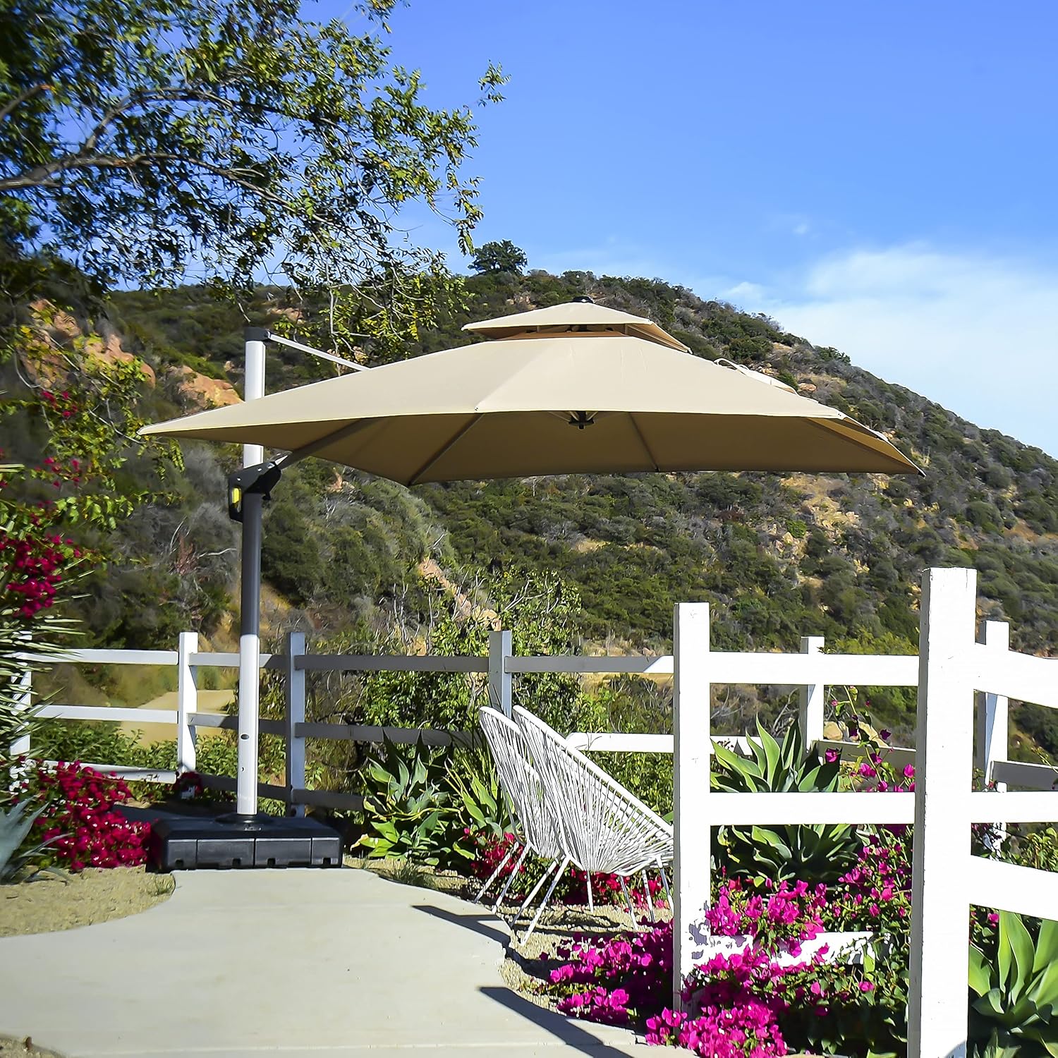 Foldable Cantilever Umbrella for Outdoor & Patio with Heavy-Duty Water Base for Support - 2.5 x 2.5 Metres