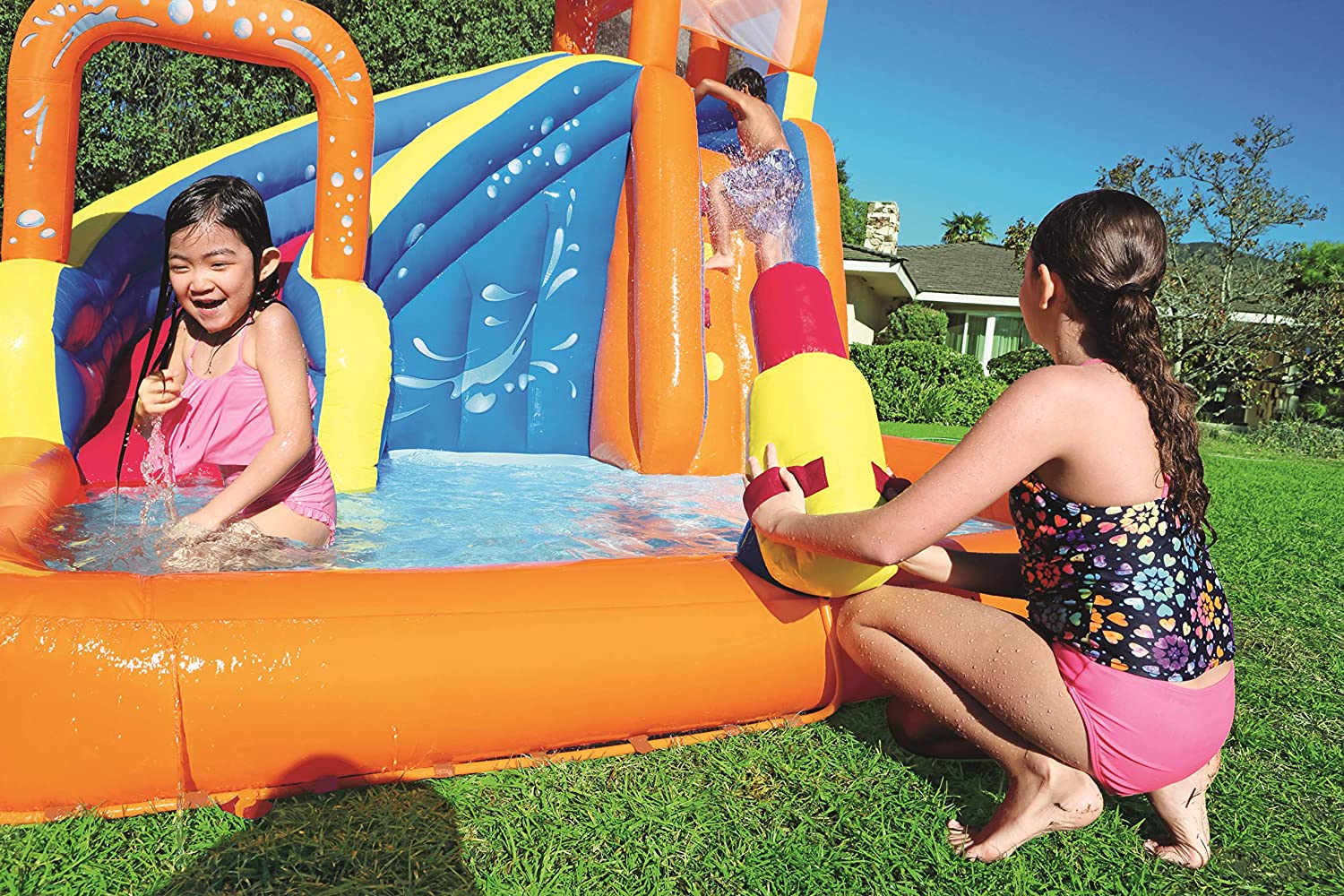 Bestway H2OGO! Mega Inflatable Jumping Water Castle with 5-in-1 with Blower, Water Slide, Climbing Walls, and Water Guns
