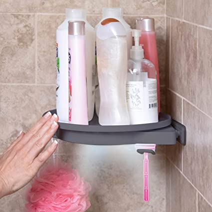 Instahang Rotating 360° Shelf Suction Corner Holder for Bathroom & Kitchen with Water Freeflow Desig