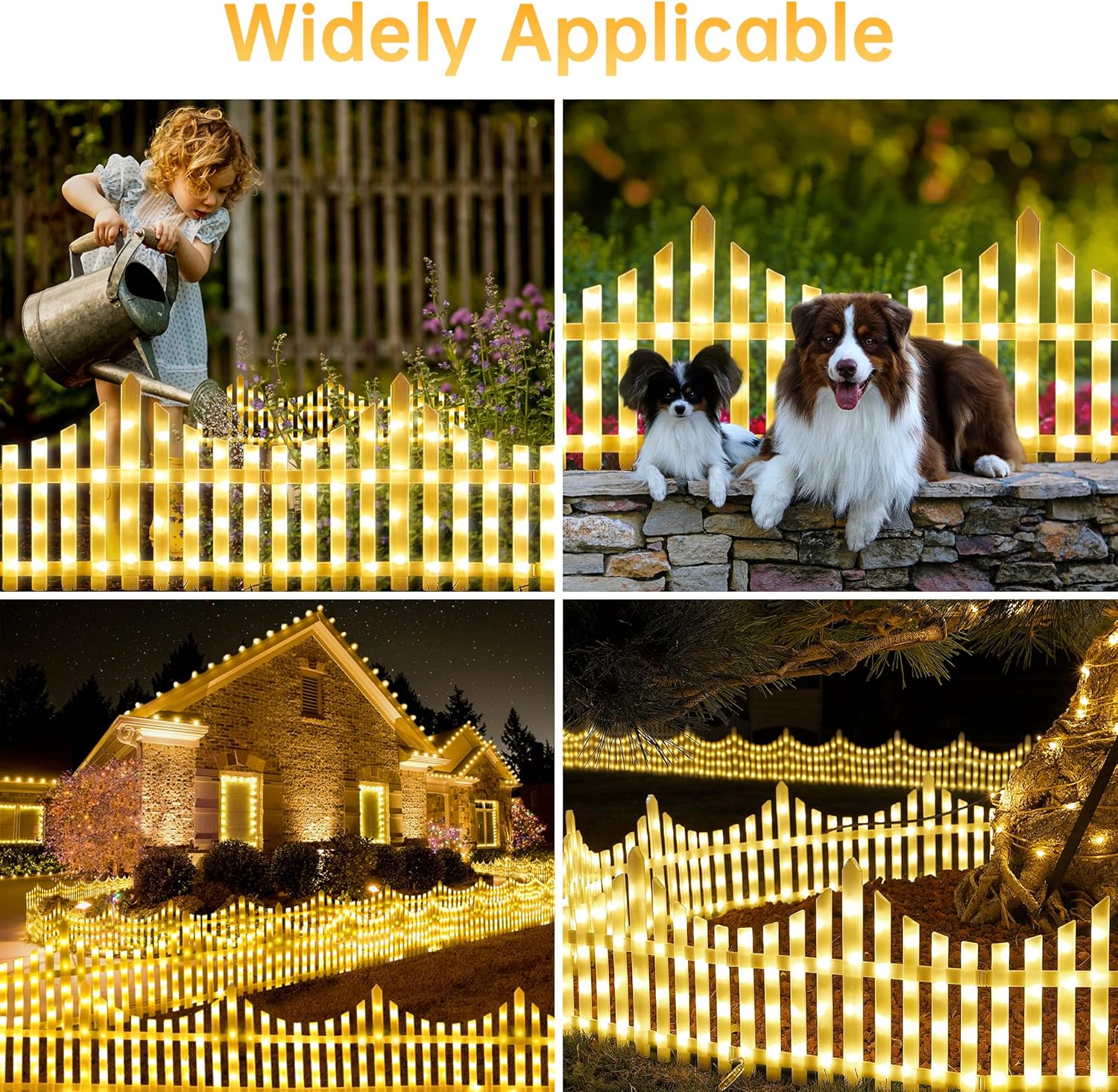 مصابيح سياج LED مزخرفة مع تركيب سهل بالمشبك وأوضاع متعددة - مجموعة من 8 قطع - أبيض دافئ (الحجم الإجمالي 280 × 28.5 سم)