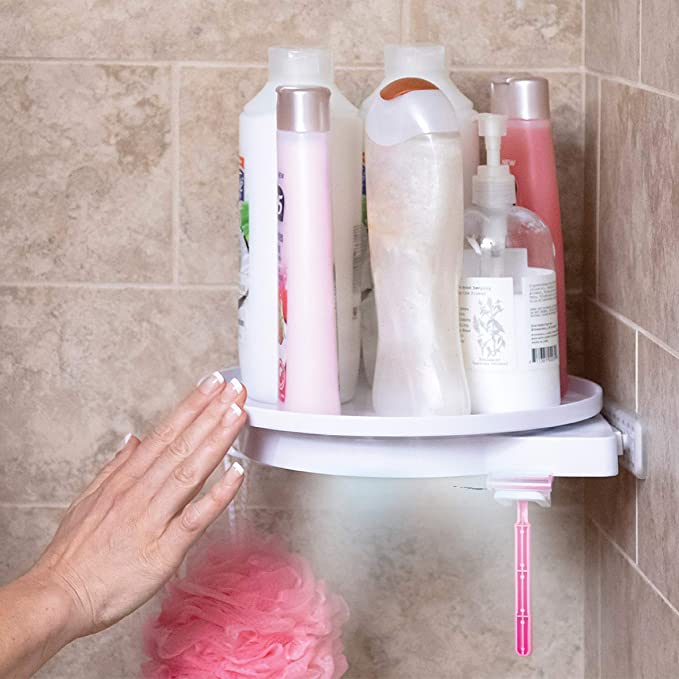Instahang Rotating 360° Shelf Suction Corner Holder for Bathroom & Kitchen with Water Freeflow Desig